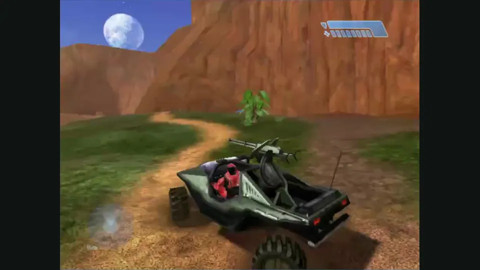 A Warthog drives through Blood Gulch in Mitchell Hynes’s Halo browser build.