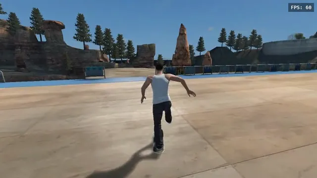 A white-shirted skater pushes across an outdoor concrete park in the aaddpp browser fan game.